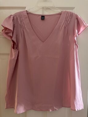 SHEIN Soft Pink V-Neck Flutter Sleeve Blouse